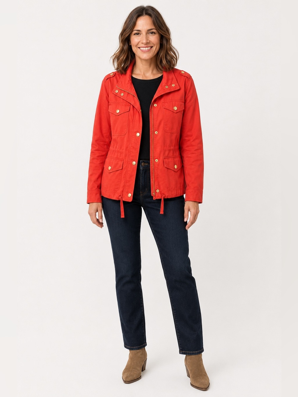 Talbots Coral Red Gold Button Utility Jacket Women’s Small